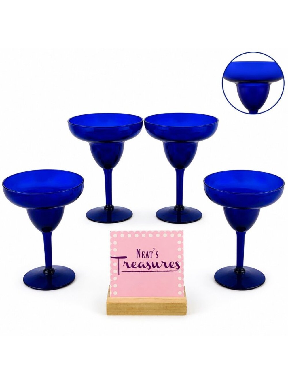 Dark Cobalt Blue Stemmed Sherbet Dessert Margarita Welled Glasses Set of Four
